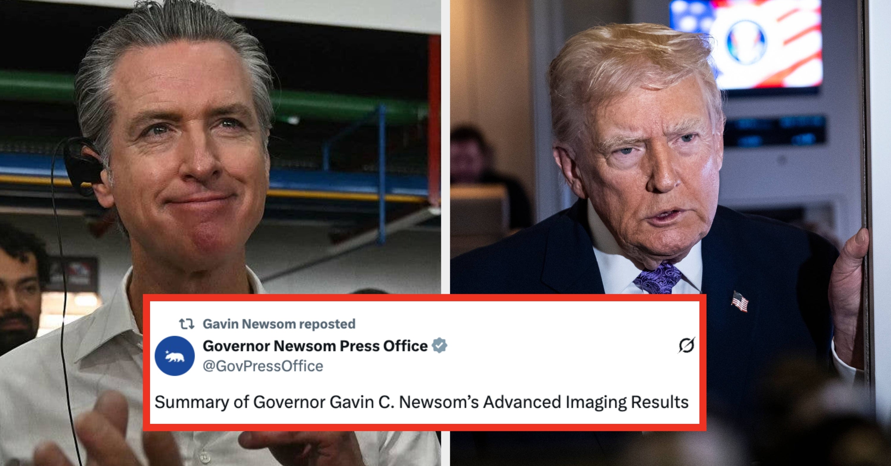 Gavin Newsoms Kommentar zu Trumps MRT-Ergebnissen sorgt für Lacher.