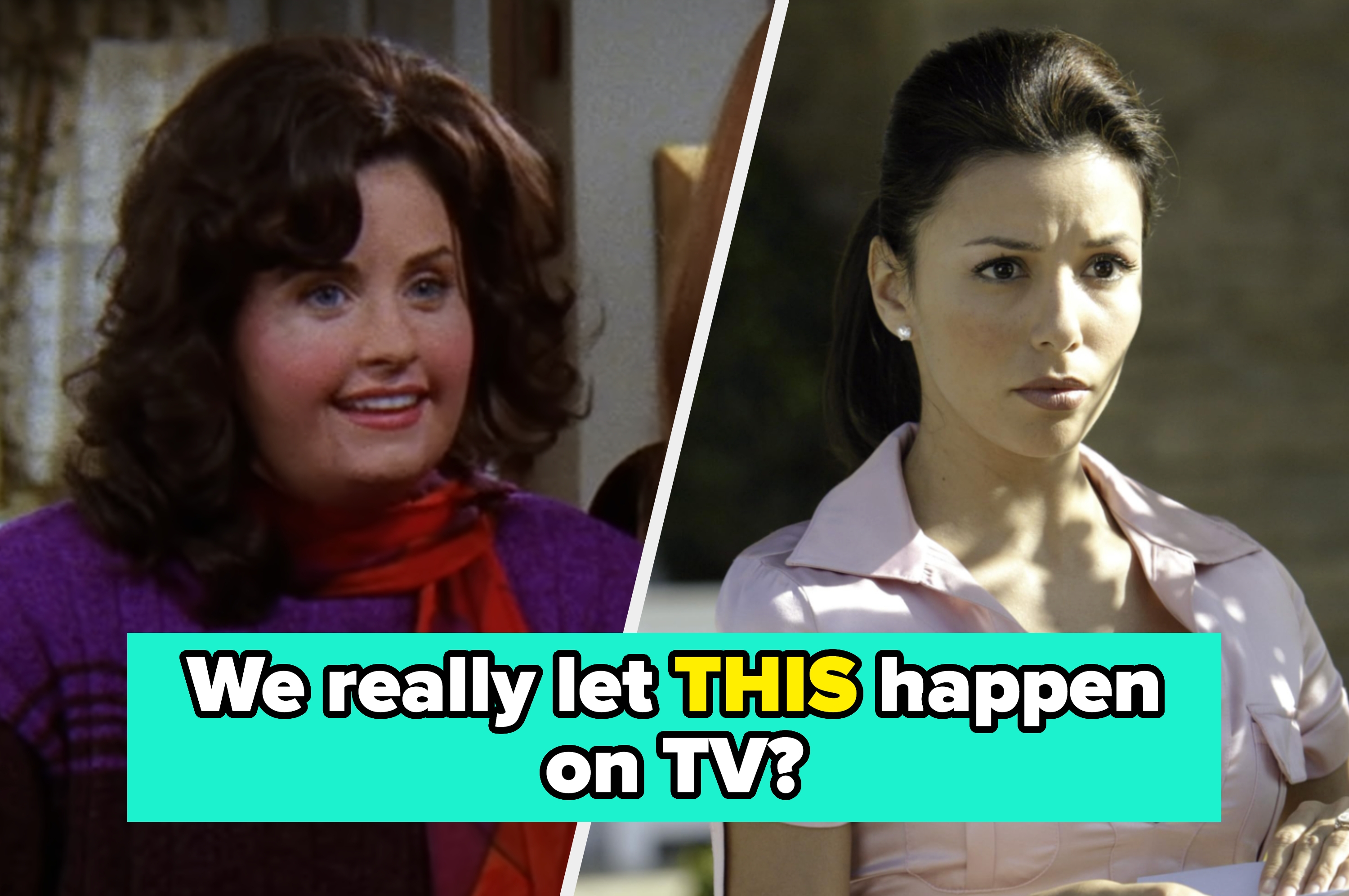 Two TV characters side by side. Text questions allowing certain portrayals on TV