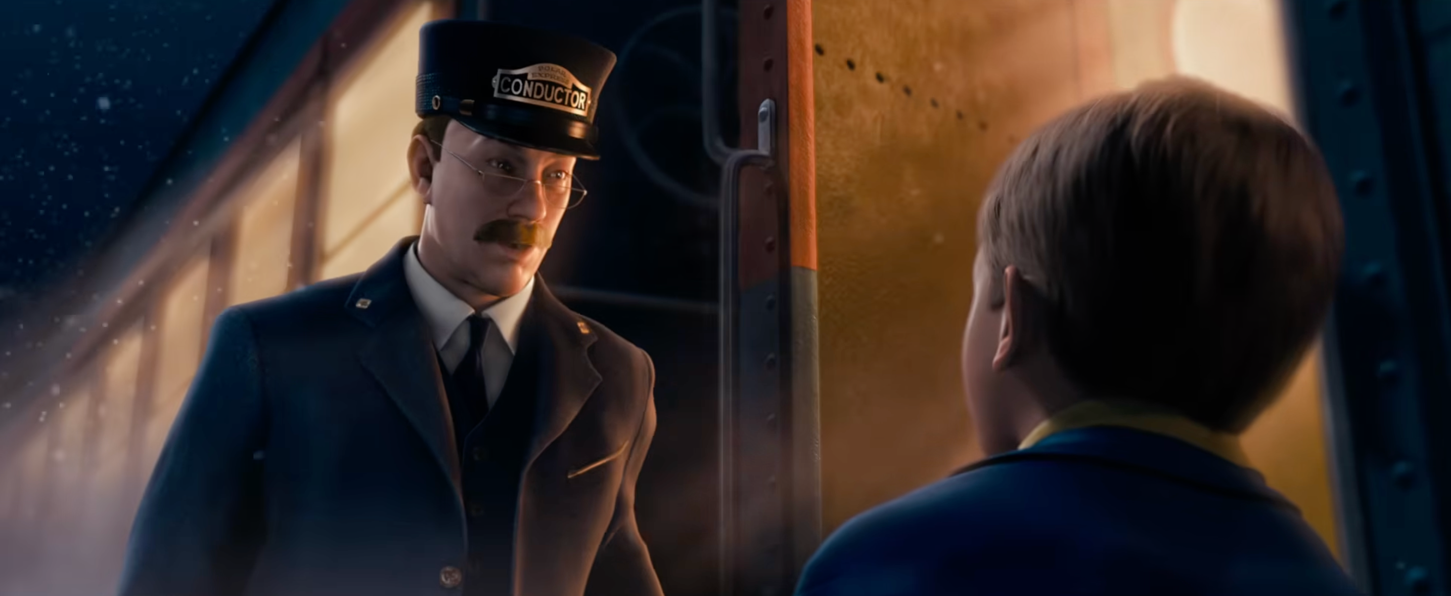 Train conductor successful  azygous   talks to a lad  successful  beforehand   of a bid     car, creating a consciousness   of intrigue and anticipation