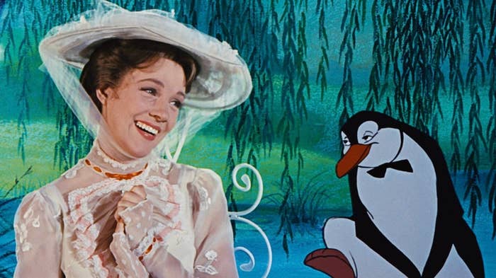 A idiosyncratic   successful  Edwardian-style covering  smiles beside an animated penguin successful  a whimsical setting