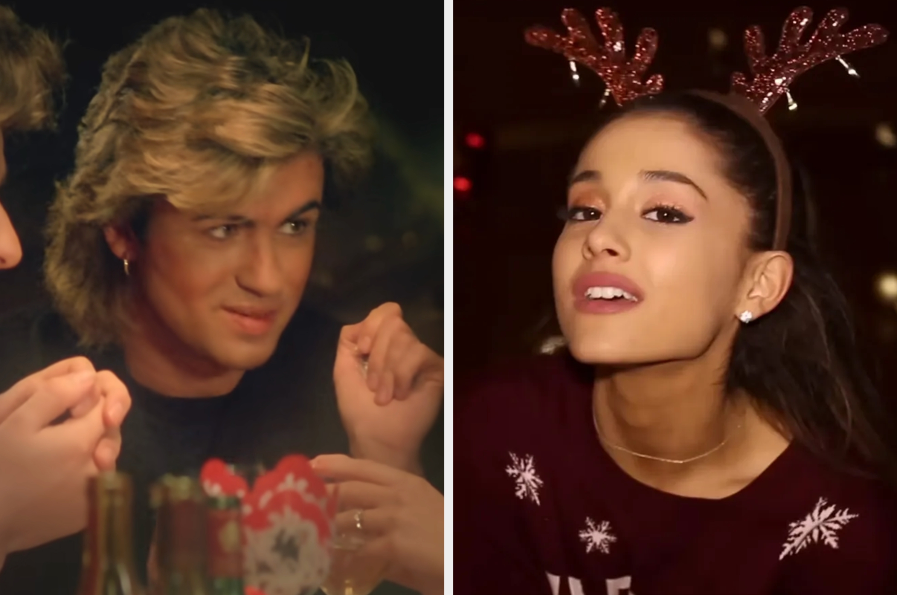 Three people sit at a table in a dimly lit setting, engaged in conversation. A candle and a bottle are on the table, creating an intimate atmosphere