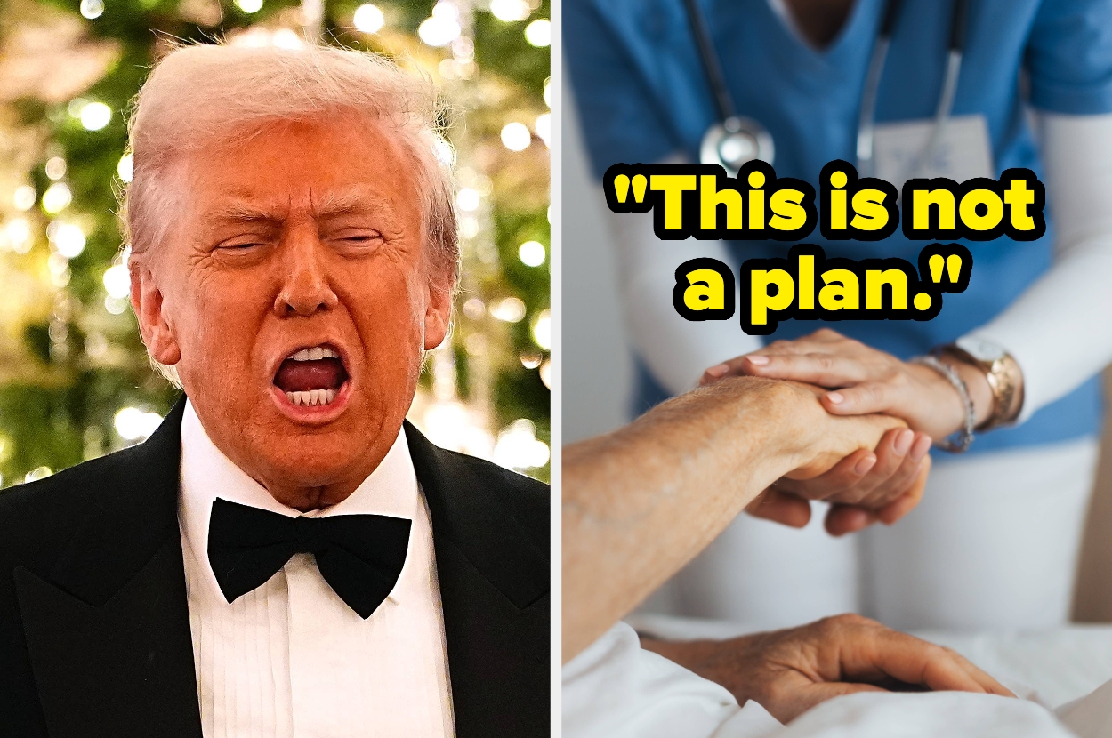 Person in a suit appears to be speaking or reacting. Beside, a healthcare worker holds a patient's hand with the text "This is not a plan."