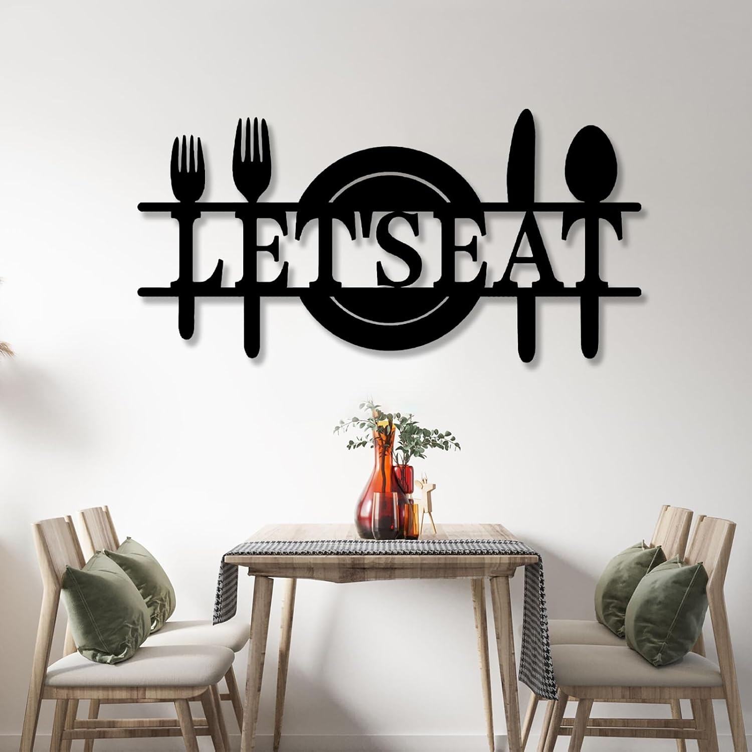 Wall decor supra  eating  array  reads "LET'S EAT" with utensil graphics astir   the text