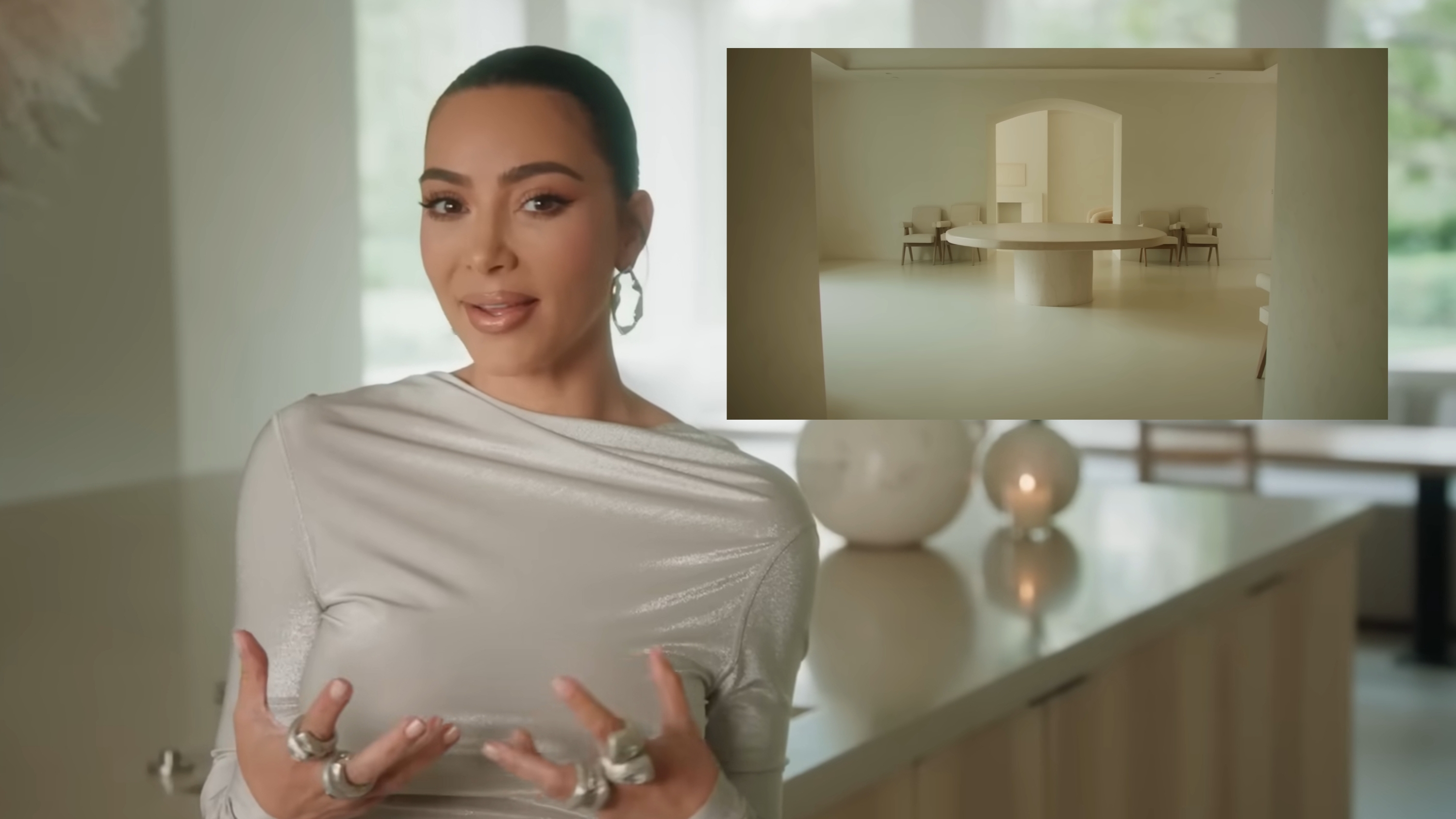 Person successful  a modern   kitchen, wearing a stylish airy  outfit and holding a airs  with expressive gestures