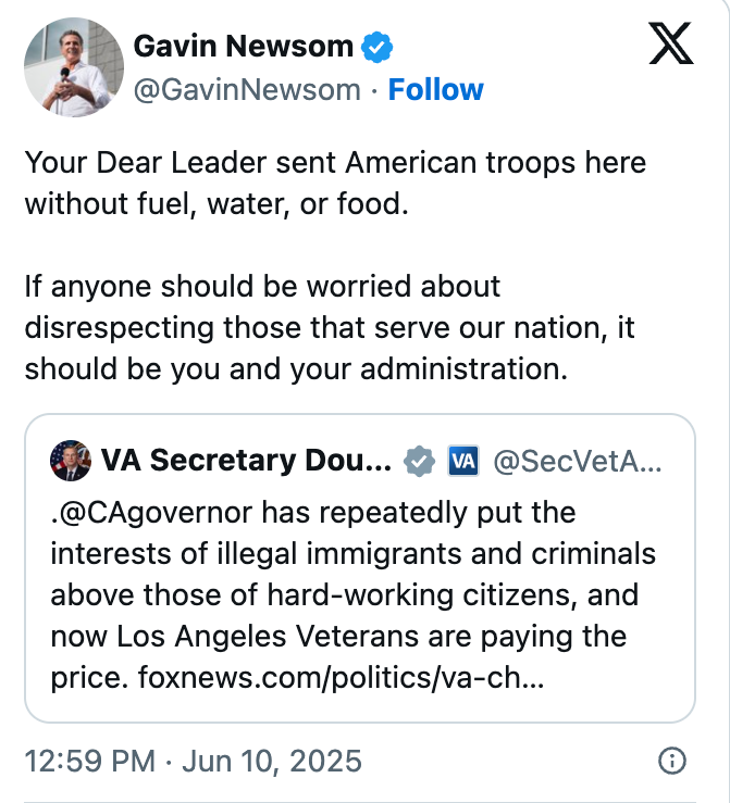 Gavin Newsom criticizes a deficiency of resources for American troops. VA Secretary responds astir hard-working citizens and migration issues