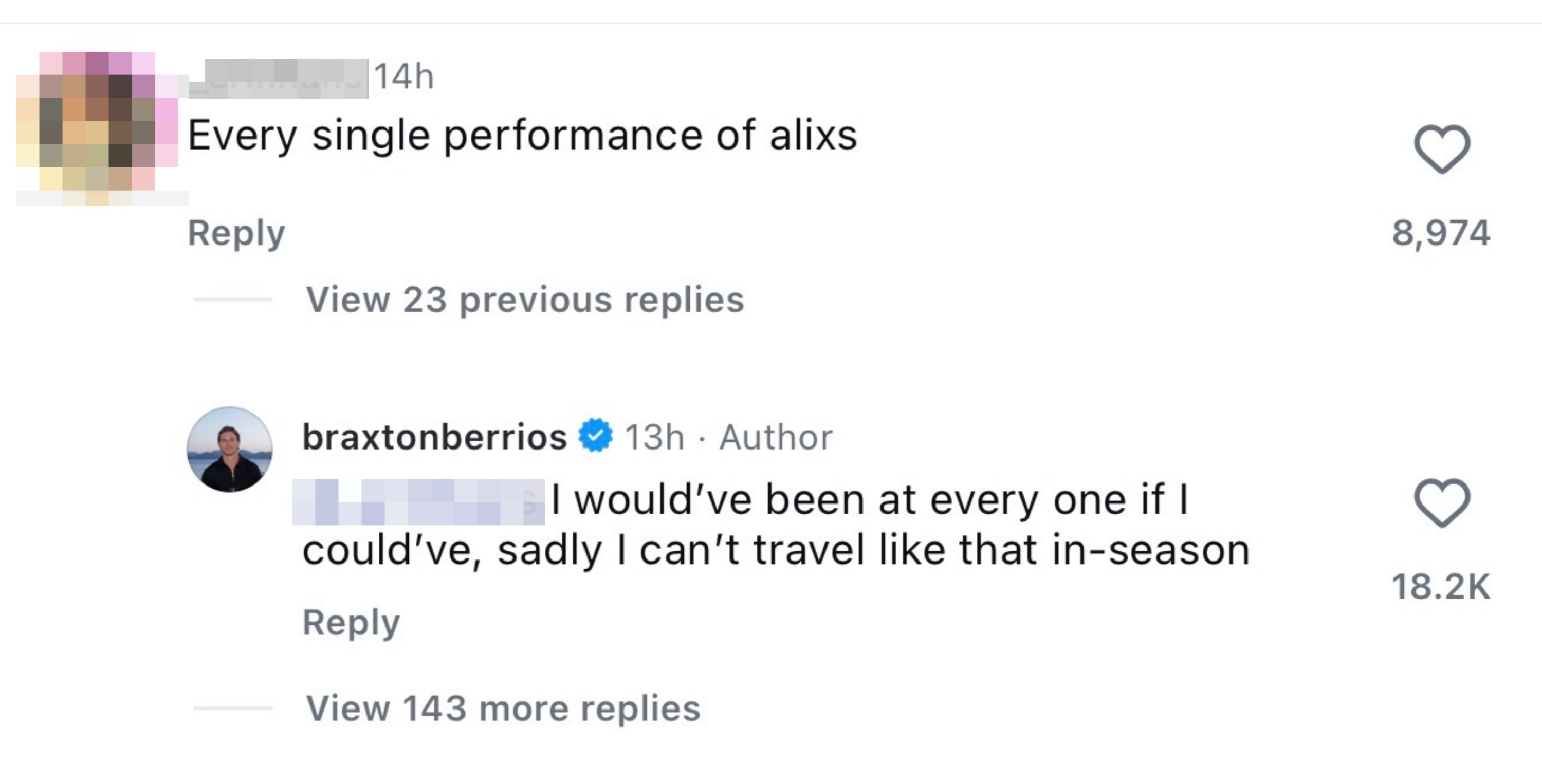 Screenshot of a societal  media station  wherever  1  idiosyncratic   praises each   show  of "alixs," and different  replies they privation   they could be  but can't owed  to travel