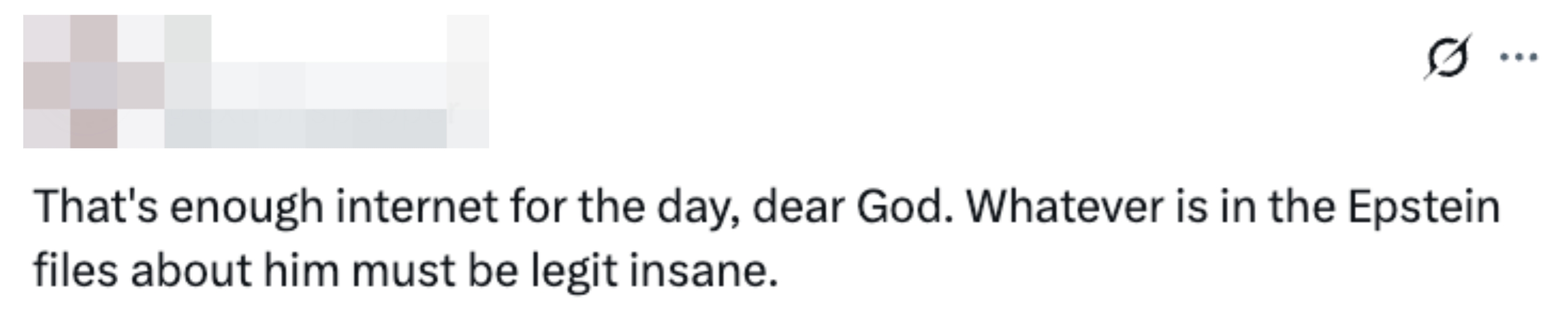 Tweet som uttrykker sjokk over Epstein-filene, og antyder overraskende informasjon om en person