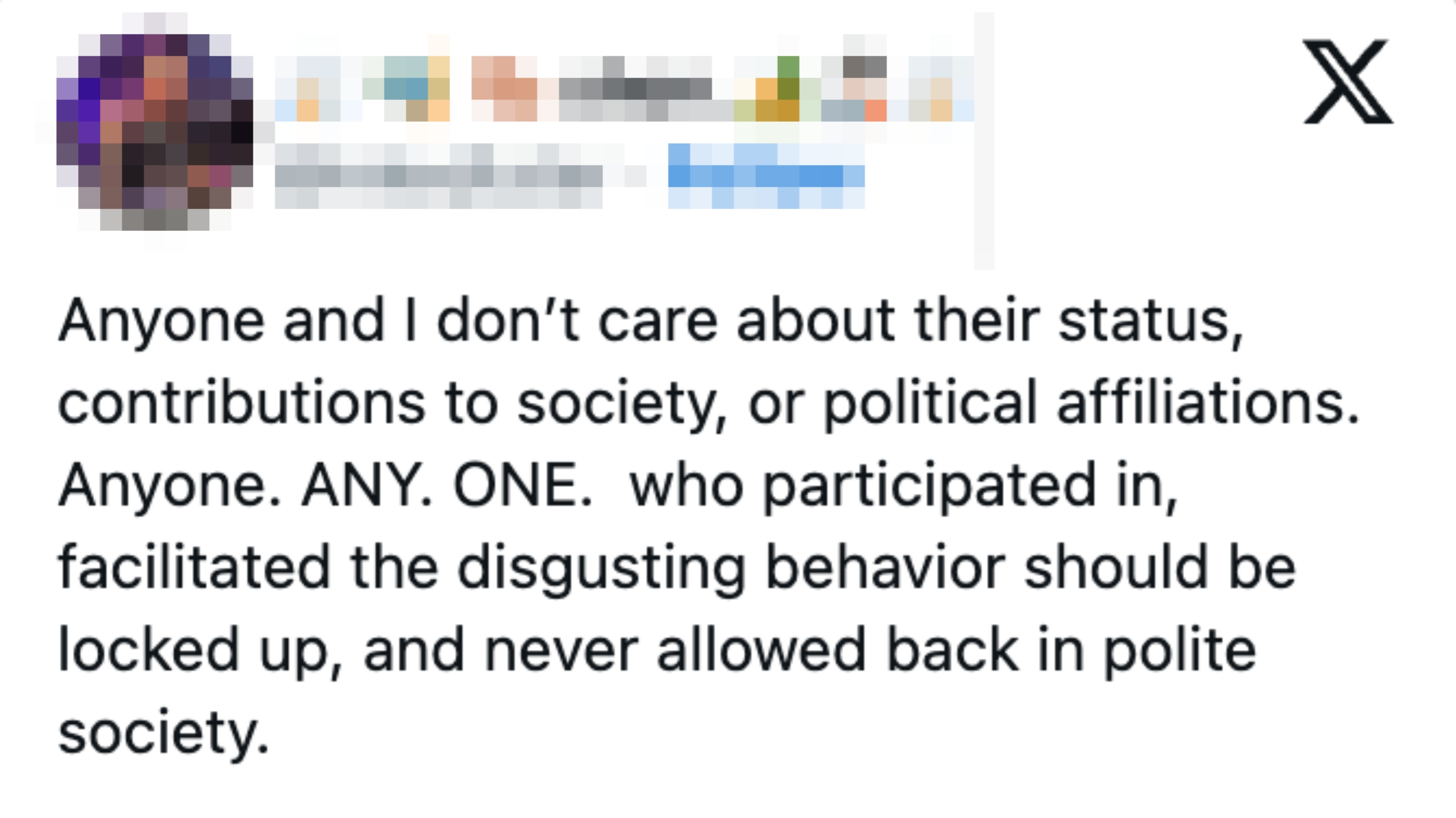 Tweet by idiosyncratic @inkedtater condemning individuals who engaged successful oregon facilitated unacceptable behavior, stating they should beryllium excluded from society