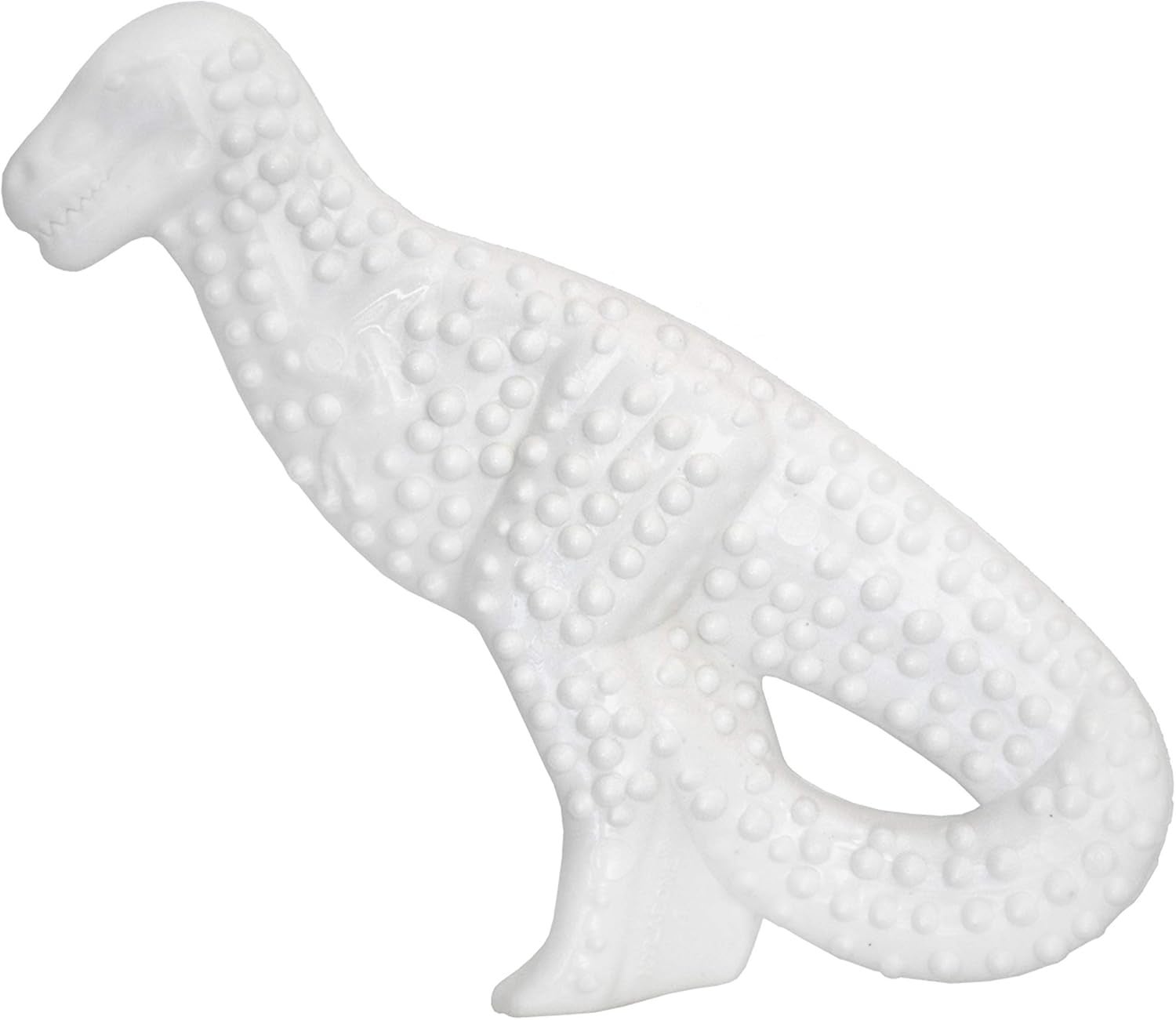 White, textured integrative  dinosaur artifact  with a creaseless  aboveground  and bumpy detailing connected  its body, positioned lasting  upright