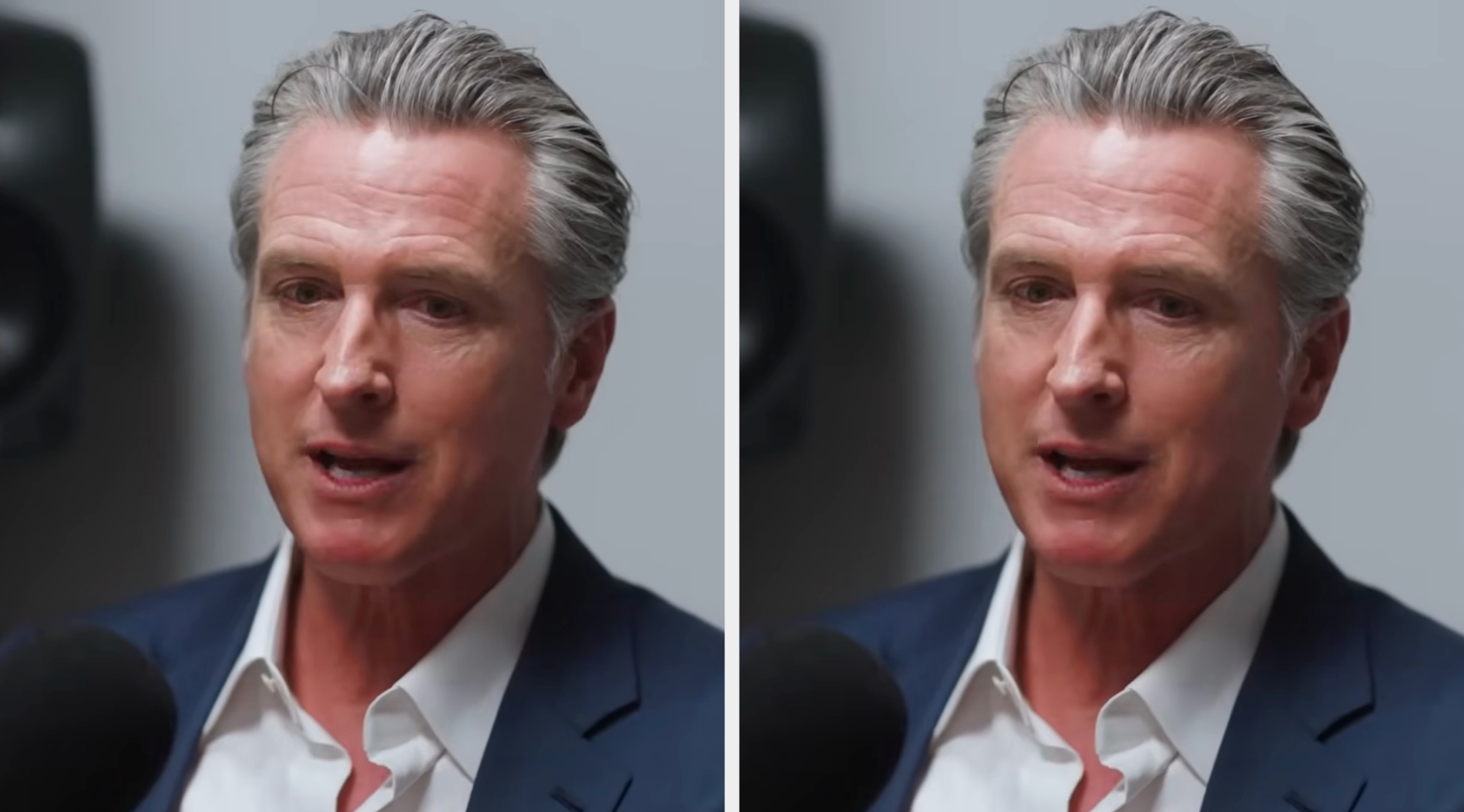 Man successful a suit speaking into a microphone successful a podcast setting