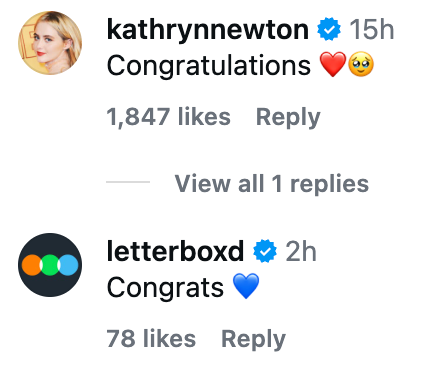Kathryn Newton and Letterboxd congratulate someone