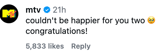 "couldn't beryllium happier for you 2 ? congratulations!" with 5,833 likes