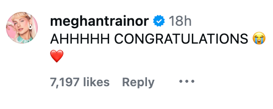 "AHHHHH CONGRATULATIONS" with a crying emoji and a reddish bosom emoji