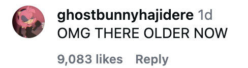 "OMG THERE OLDER NOW" with 9,083 likes