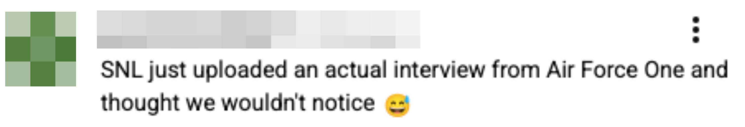 Kommentar: "SNL lastet nettopp opp et faktisk intervju fra Air Force One og trodde vi ikke ville legge merke til det" med en leende emoji