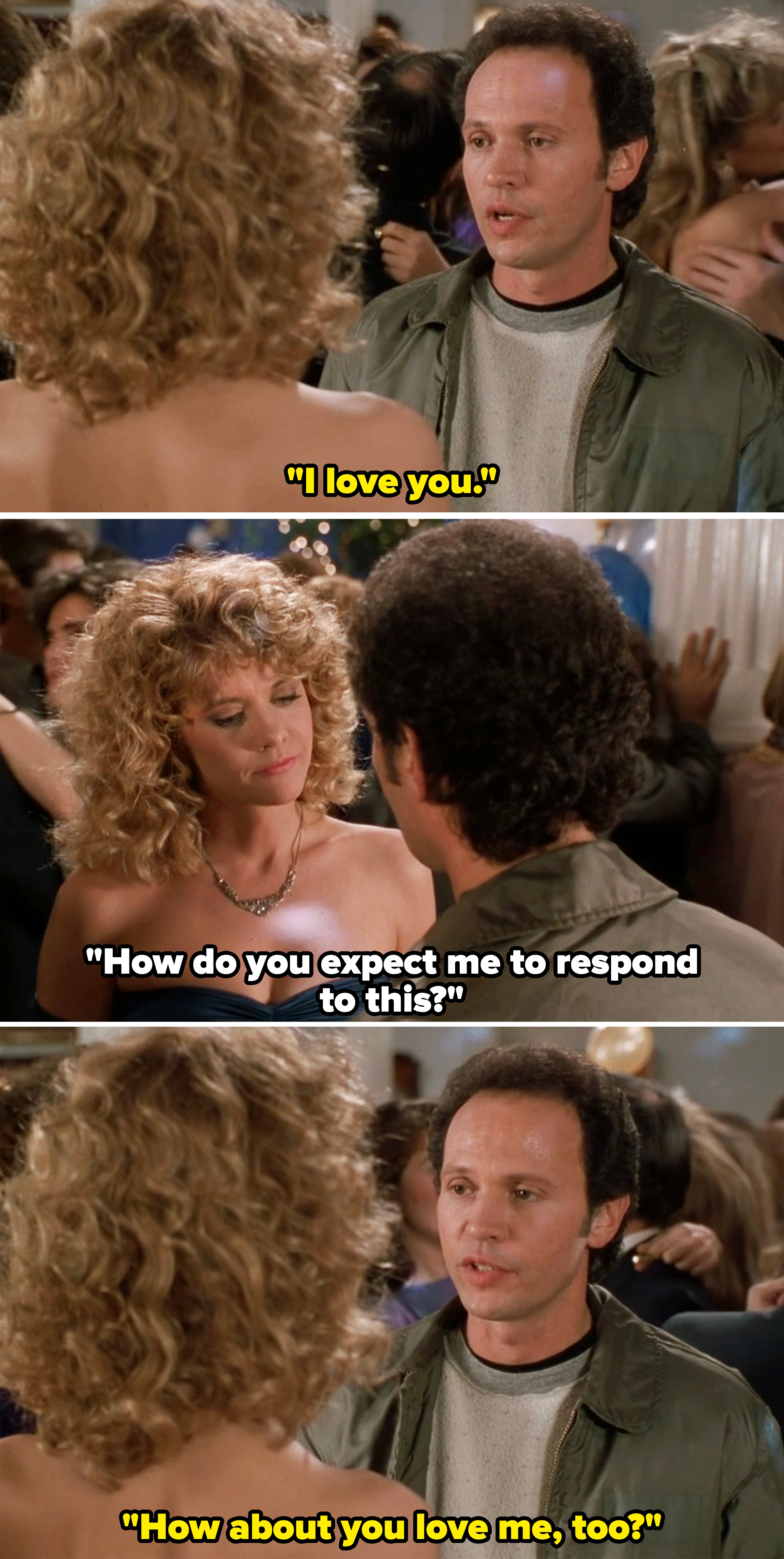 Two radical talking intently astatine a party; 1 successful a strapless formal and the different successful a jacket. Scene from a film