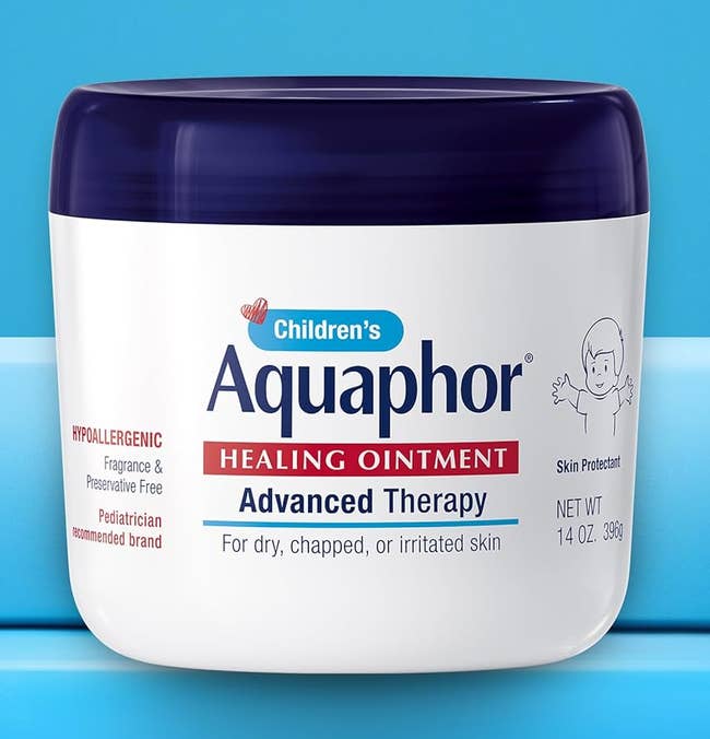 Aquaphor Children's Healing Ointment for dry, chapped skin; highlights healing benefits and sensitivity to children's skincare needs