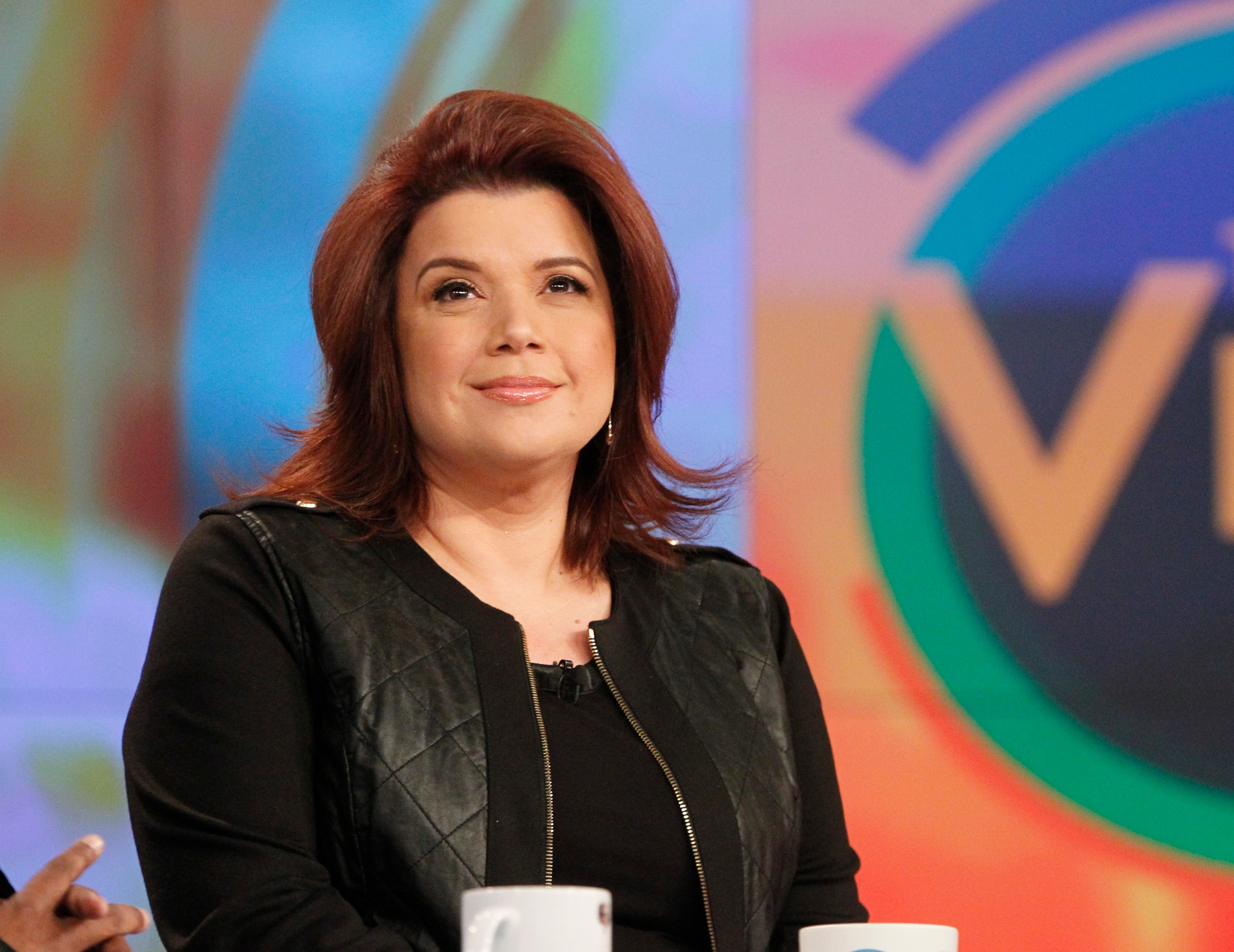 Ana Navarro with reddish  hairsbreadth  sits connected  a speech   amusement   set, wearing a achromatic  leather sheet  jacket