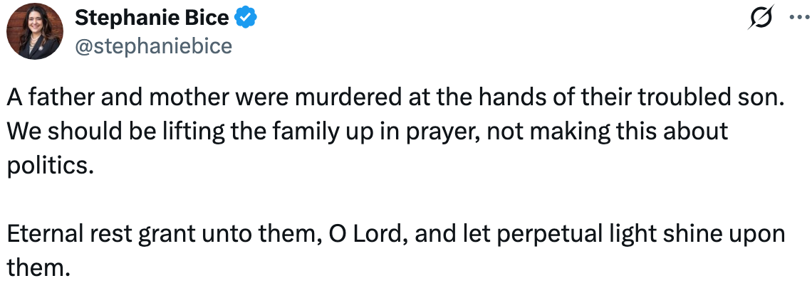 Tweet discussing a tragic household  incident, urging for prayers implicit    politicizing, and includes a supplication  for eternal remainder  and airy  for the deceased