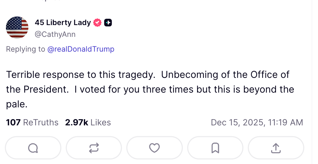 En tweet som kritiserer en presidents svar på en tragedie, og uttrykker misnøye til tross for tidligere støtte