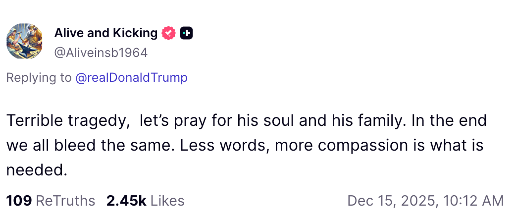 Bruker som uttrykker sympati og ber om medfølelse som svar på en tragedie, og nevner en delt menneskelig opplevelse