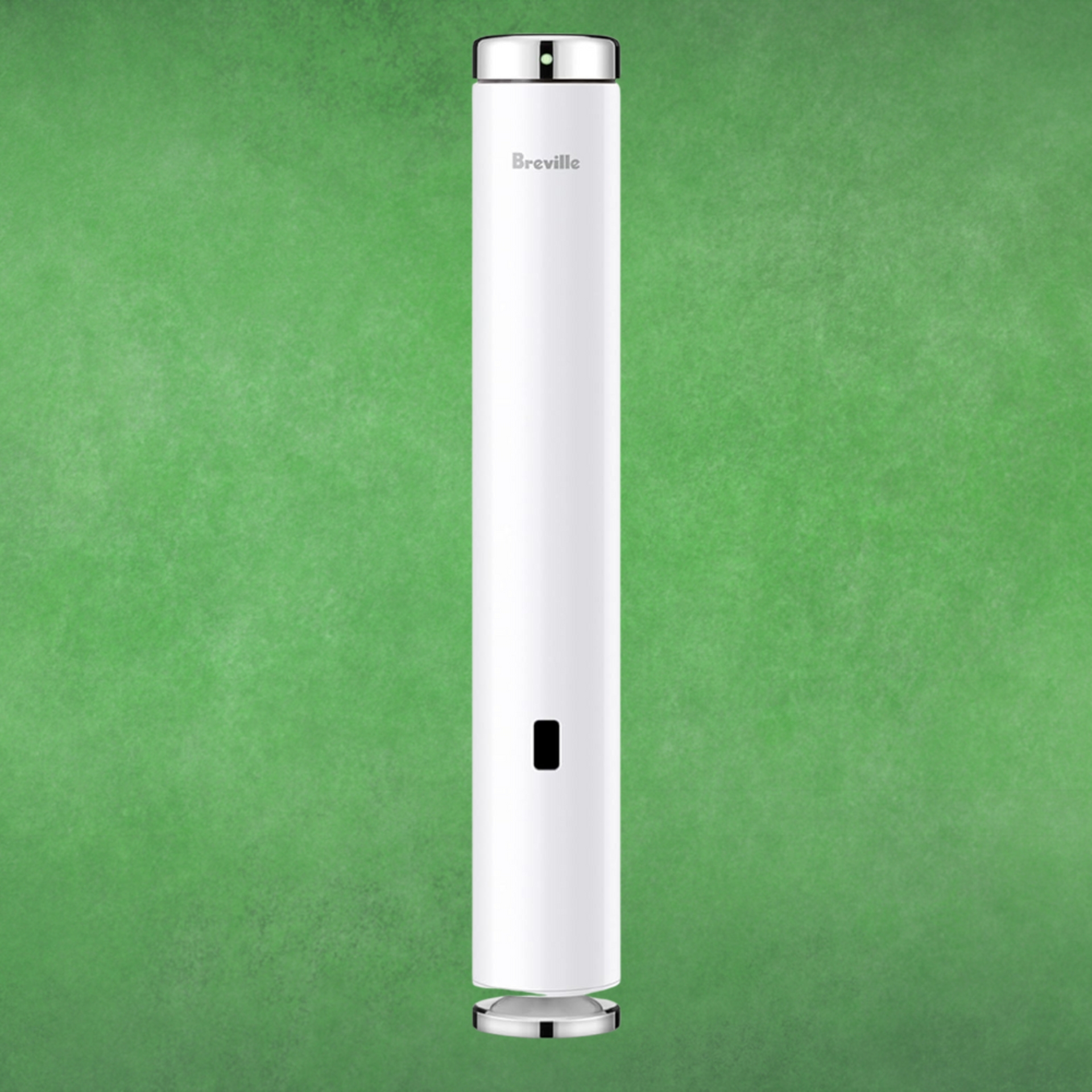 Tall, sleek achromatic  Breville electrical  capsicum  mill against a plain background