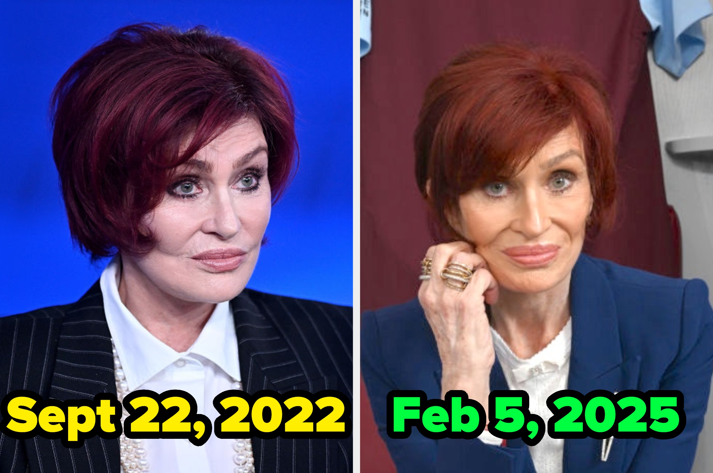 Two side-by-side photos of the same person in 2022 and 2025 show changes in appearance and style. Dates are highlighted in bold text