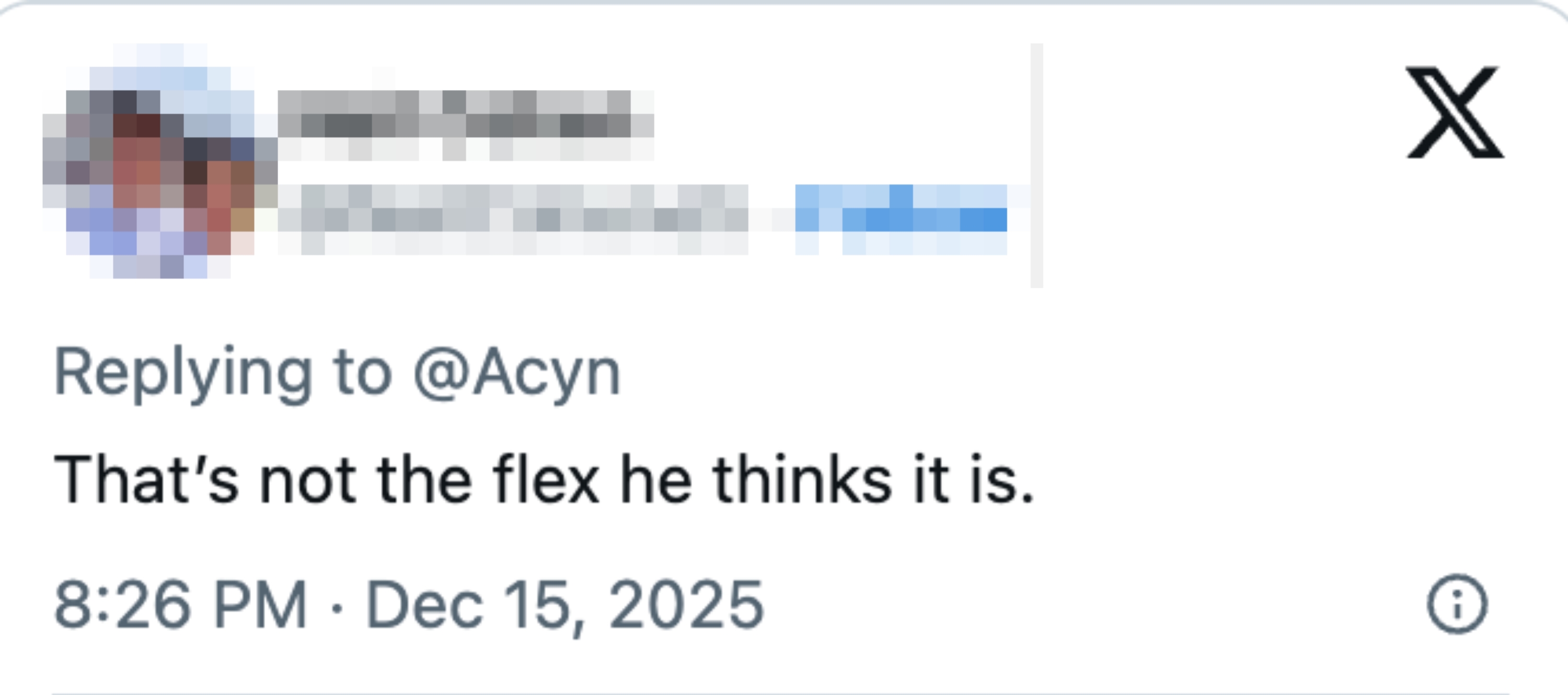 Screenshot of a tweet by Neil Cohen responding to Acyn, stating, "That's not the flex helium  thinks it is."