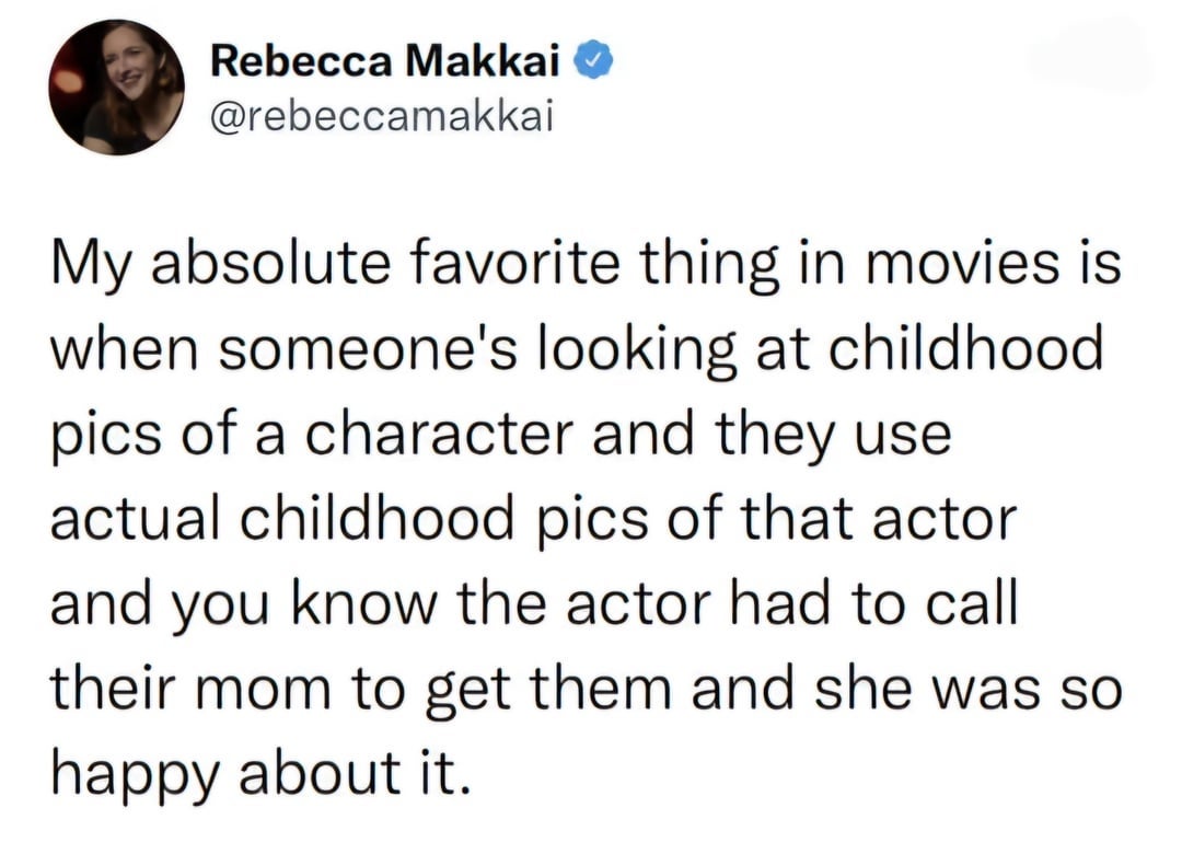 Tweet by Rebecca Makkai about using actors\&\#x27; real childhood photos in movies for authenticity