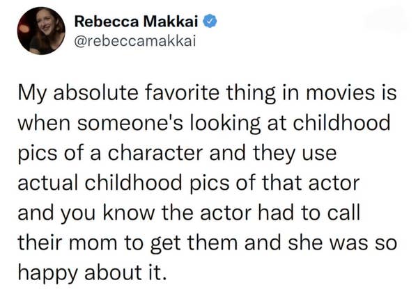Tweet by Rebecca Makkai about using actors\&\#x27; real childhood photos in movies for authenticity