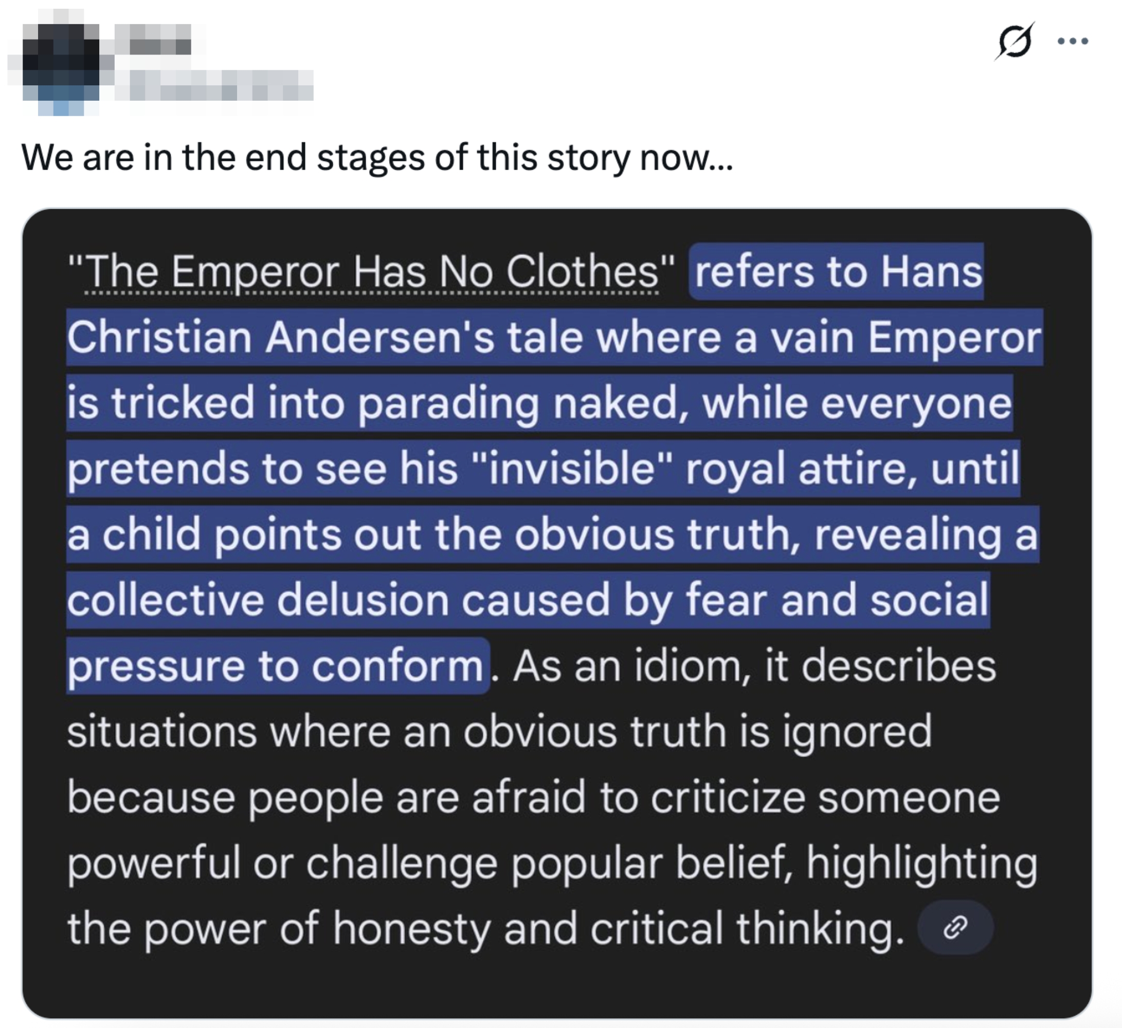 Highlighted substance explains "The Emperor Has No Clothes," a communicative astir a king being tricked, highlighting fear, societal pressure, and the worth of captious thinking
