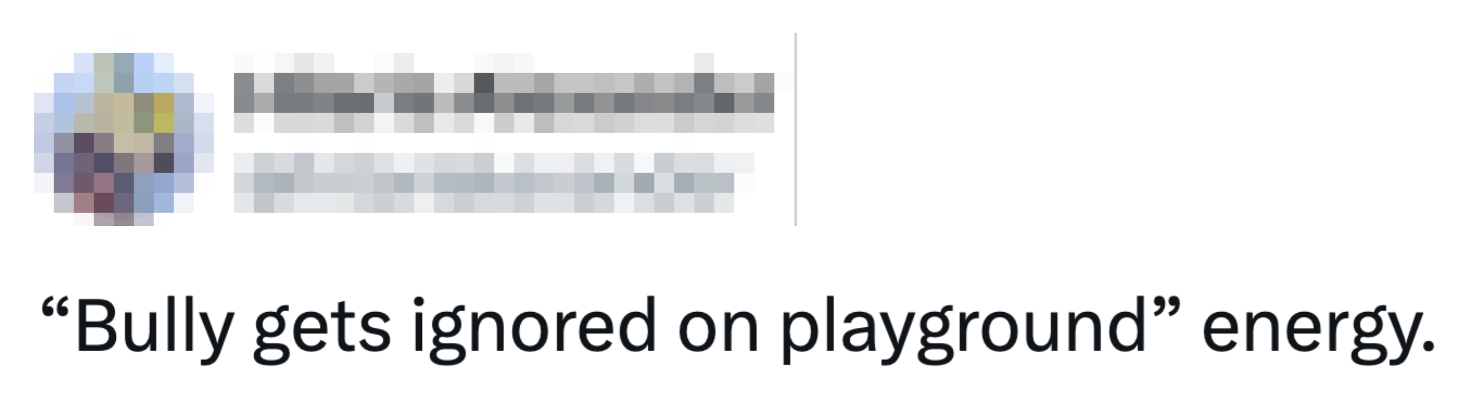 "‘Bully gets ignored connected playground’ energy."