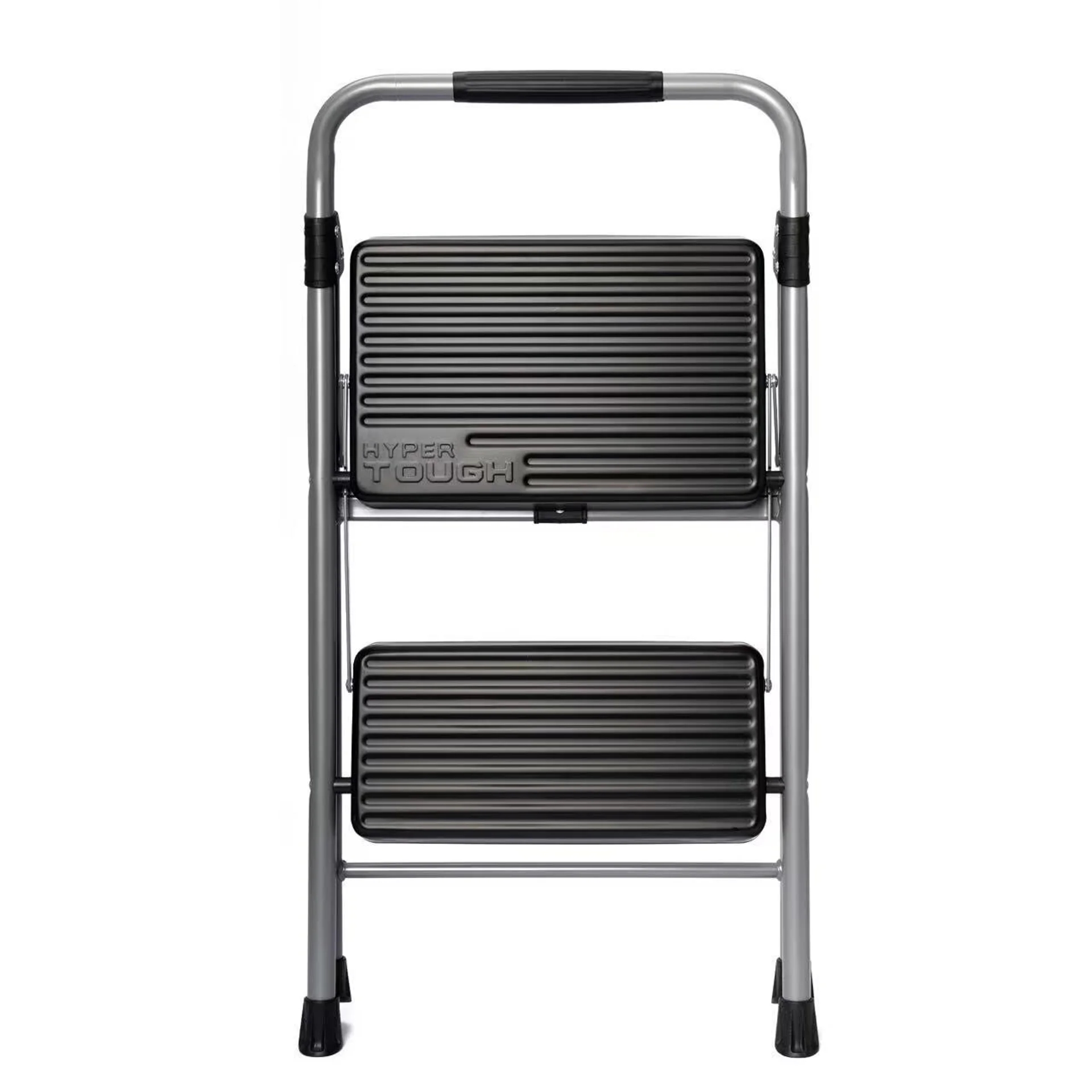 Step ladder with 2 textured steps and a sturdy handle, suitable for household tasks and reaching precocious shelves