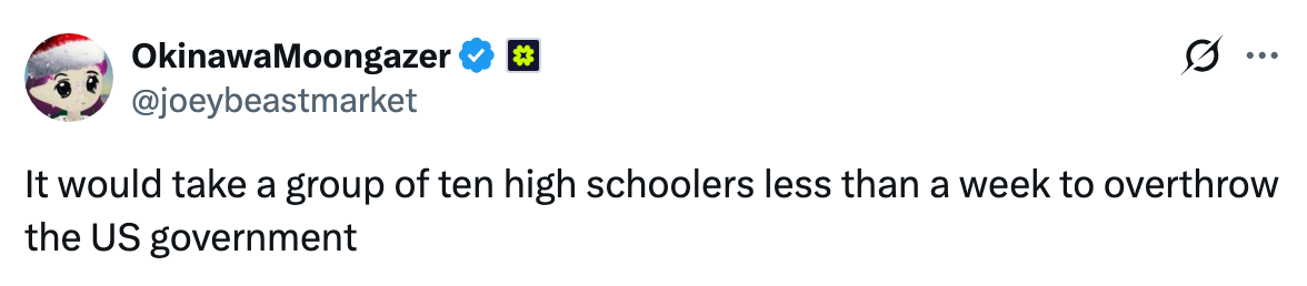 Tweet suggesting 10 precocious schoolers could rapidly overthrow the US government