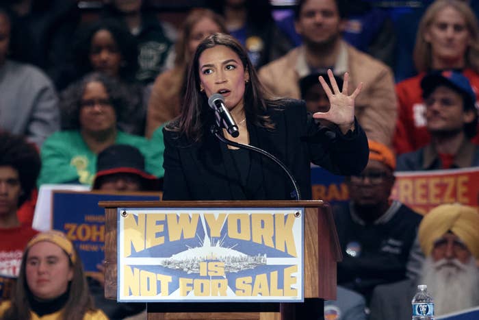 U.S. Rep. Alexandria Ocasio-Cortez (D-NY) speaks during an predetermination  rally