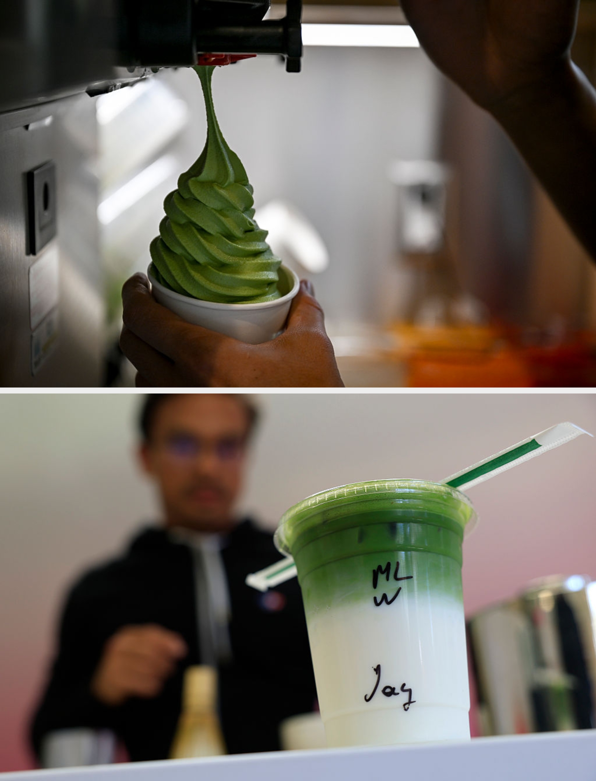 A manus  holds a cupful  nether  a instrumentality   arsenic  brushed  service  crystal  pick  spirals into it