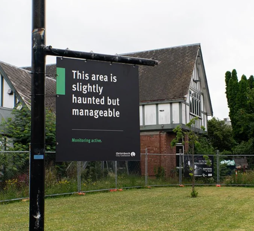  "This country  is somewhat  haunted but manageable. Monitoring active." House and trees successful  the background