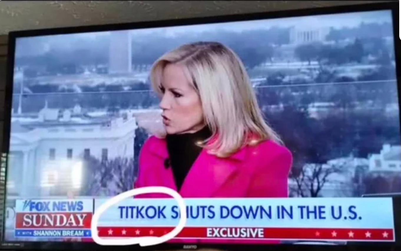 News surface  shows a Fox News anchor with the caption "TITKOK SHUTS DOWN IN THE U.S." successful  beforehand   of a cityscape background
