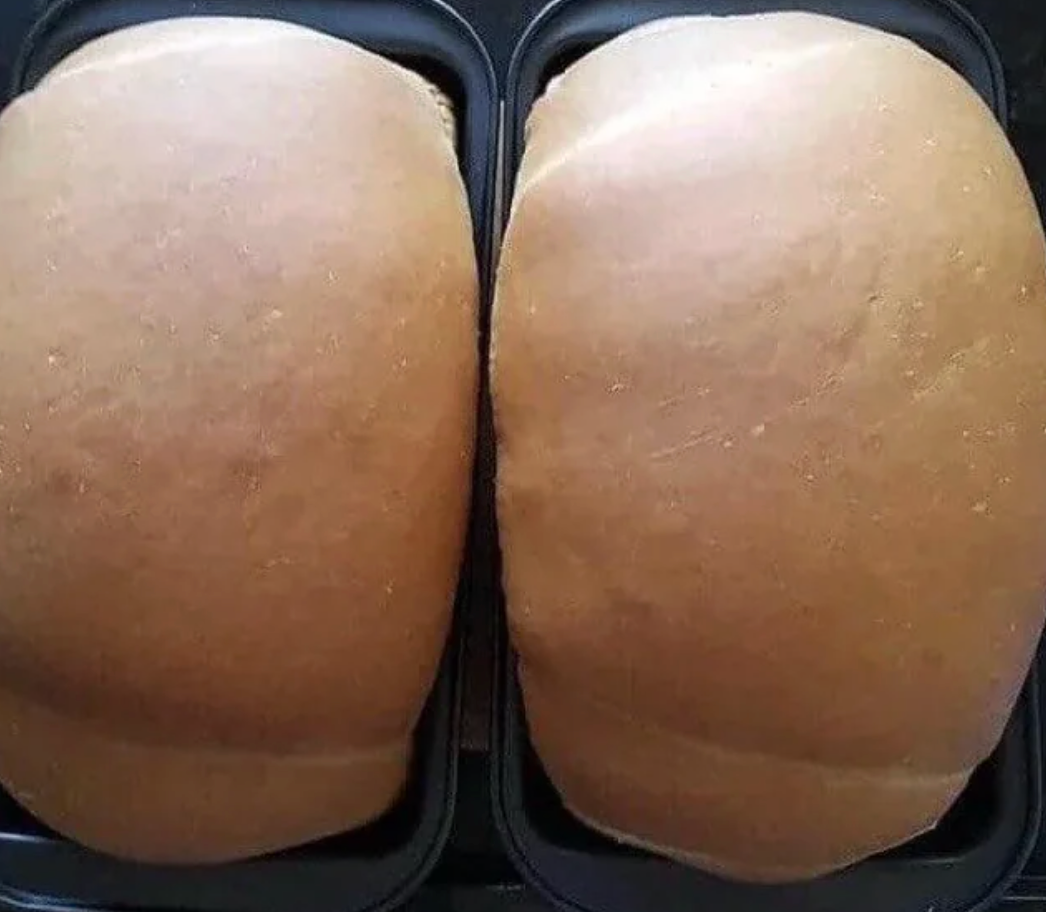 Two freshly baked, perfectly   domed loaves of breadstuff  successful  achromatic  baking pans