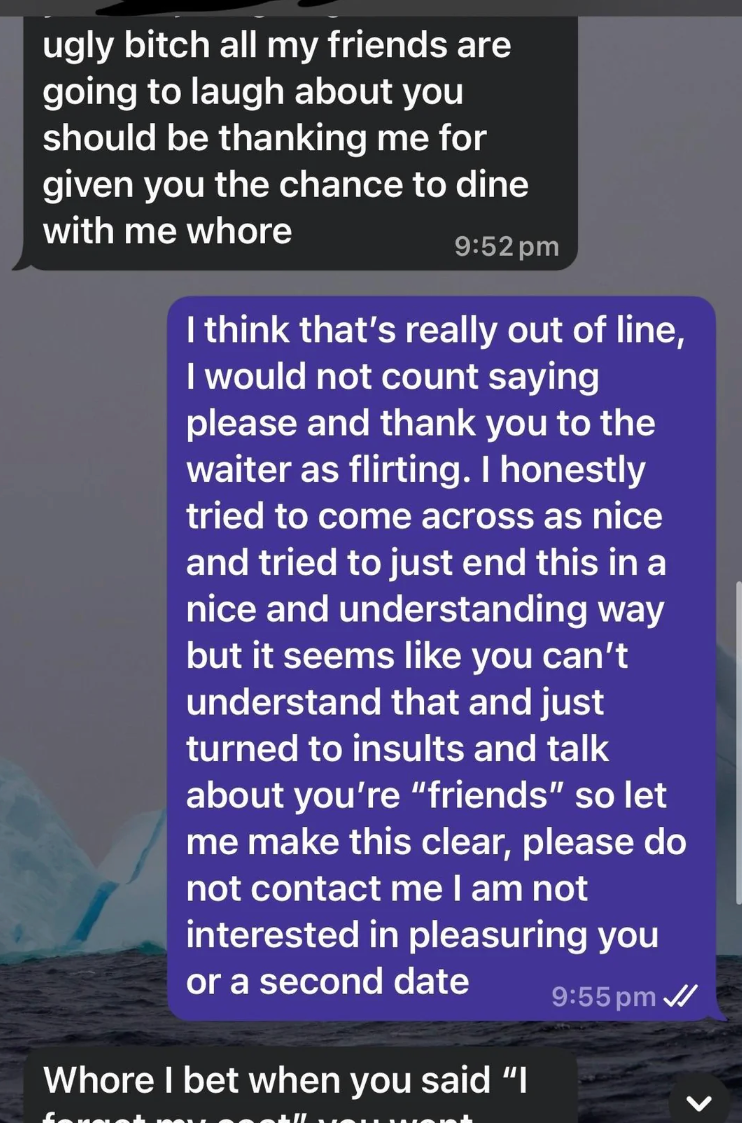 Screenshot of substance   messages wherever  1  idiosyncratic   expresses discomfort and clarifies they are not funny   successful  the other’s advances