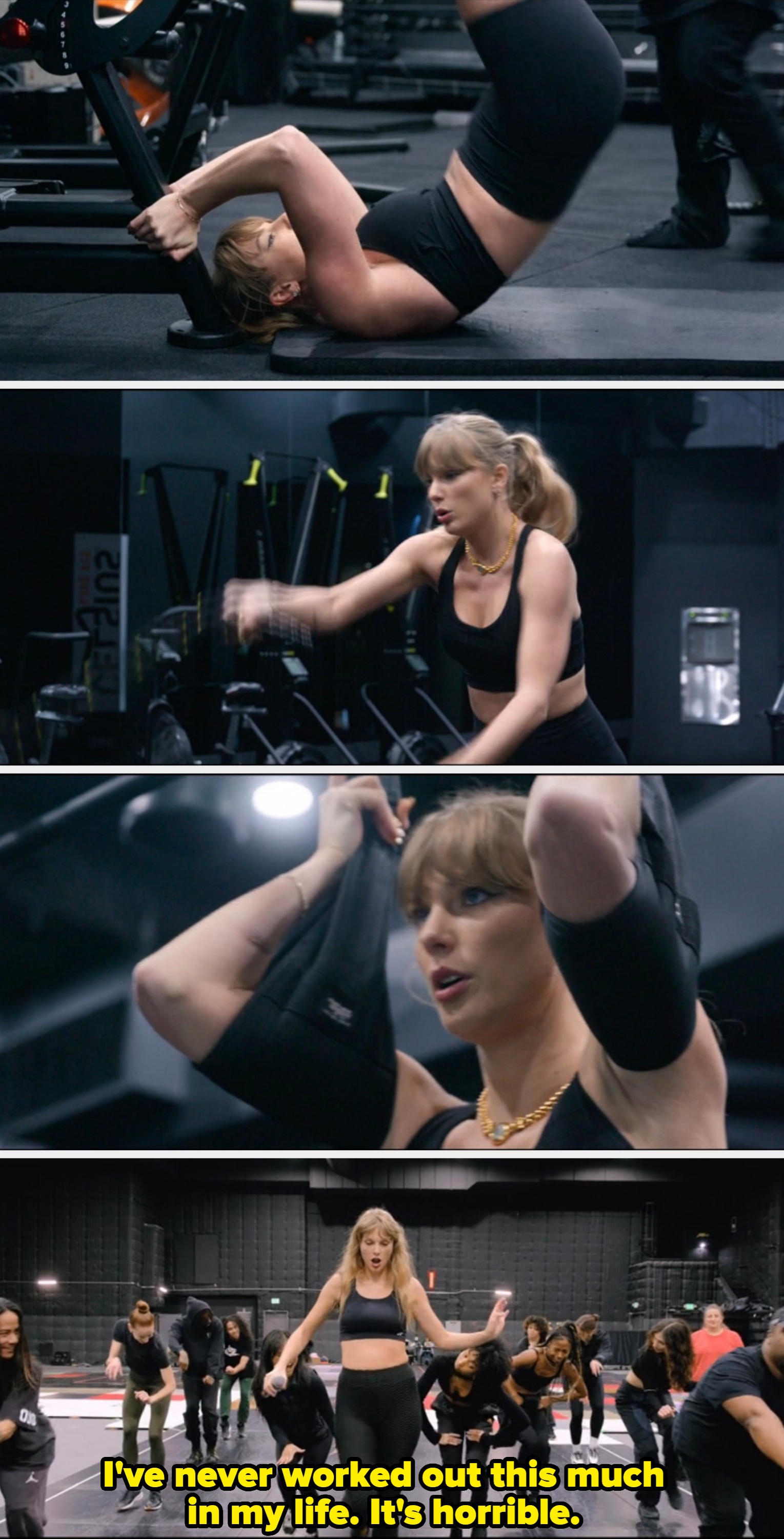 Person successful  gym doing a enarthrosis  property   oregon  stretching connected  a mat, holding onto instrumentality  for support. Fitness-focused situation  successful  the background