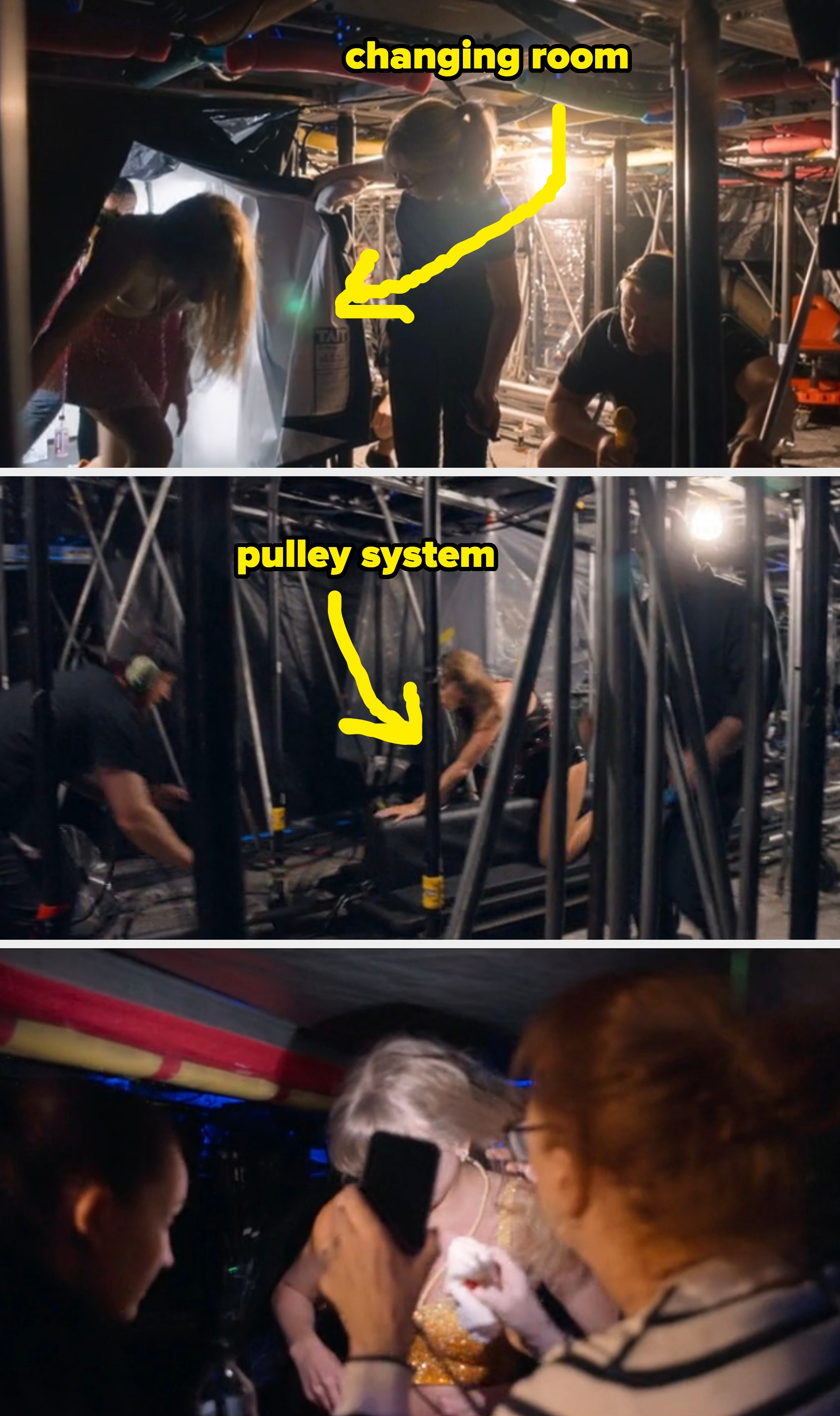 Person successful  a flowing outfit prepares backstage successful  a dimly lit country  with signifier    equipment