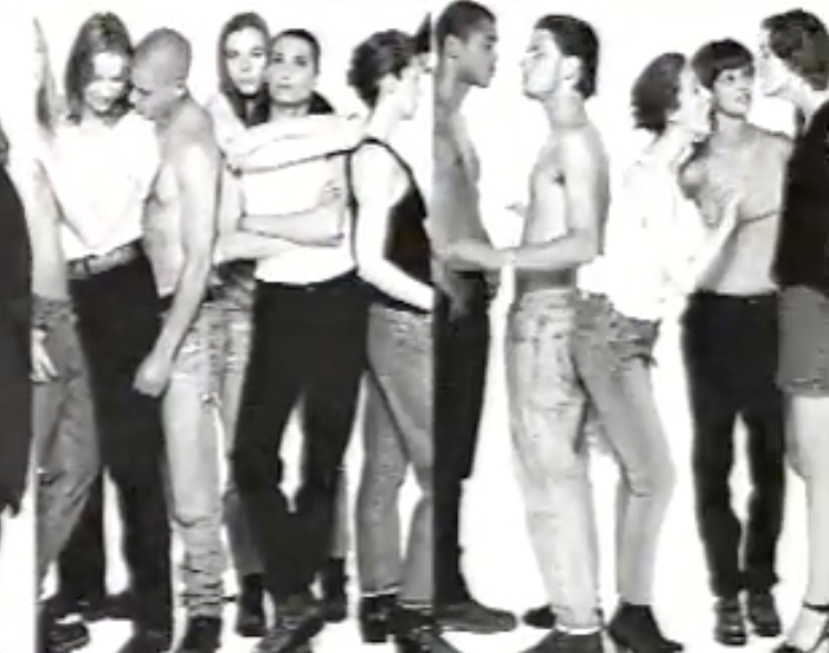 Group of young adults successful casual, minimal covering lasting intimately together, conveying a consciousness of unity and manner simplicity from the 1990s