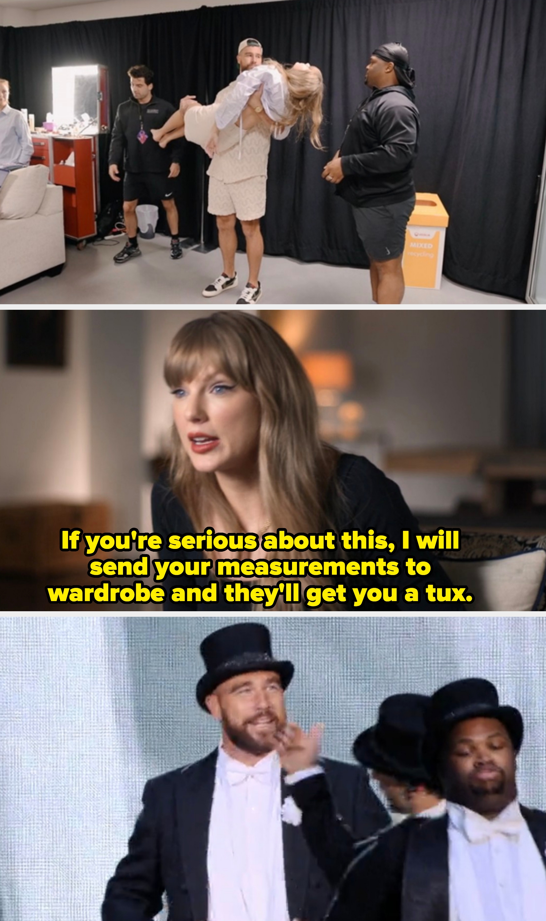 A radical  of radical   successful  a casual backstage setting, with 1  idiosyncratic   lying connected  the level  portion    others respond  with interest  and confusion