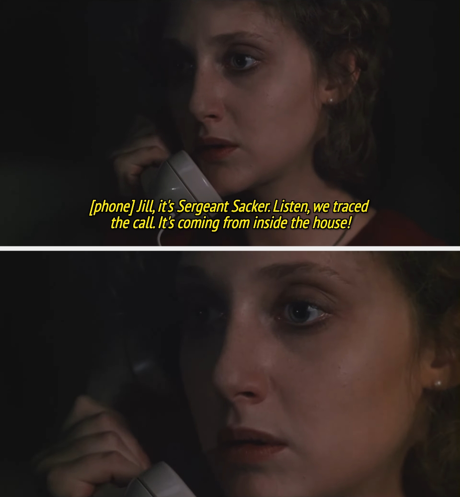 A woman on the phone looks anxious as she hears from Sergeant Sacker that the call was traced to inside the house