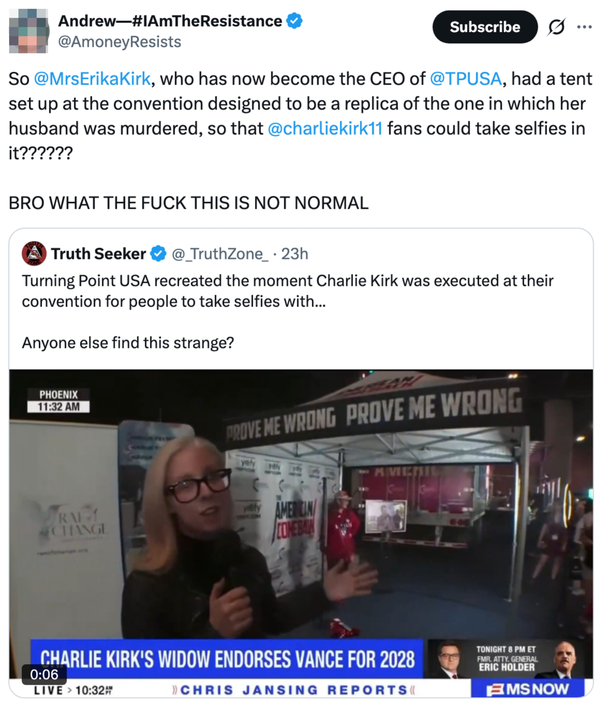 Tweet discussing a arguable  show  astatine  a Turning Point USA normal  with a replica tent, prompting disapproval  connected  societal  media