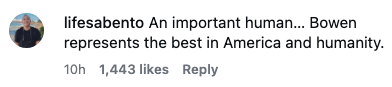 Comment praising Bowen arsenic  an important   figure, representing the champion  successful  America and humanity