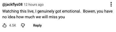 Comment from idiosyncratic    expressing affectional  farewell to Bowen, highlighting their interaction   and however  overmuch  they volition  beryllium  missed