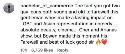 Comment praising a person's interaction   connected  LGBT and Asian representation, highlighting a farewell infinitesimal   involving Cher and Ariana