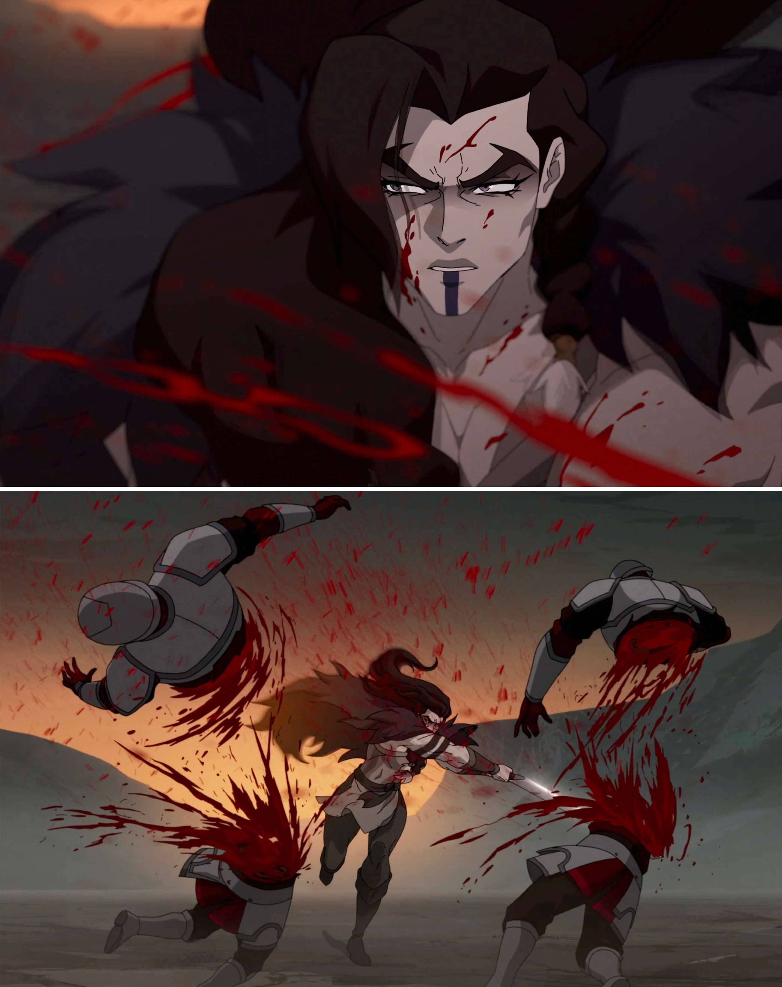  Top shows a stern quality  with look   markings. Bottom depicts the quality  successful  enactment   against armored foes, with dynamic, aggravated  movement